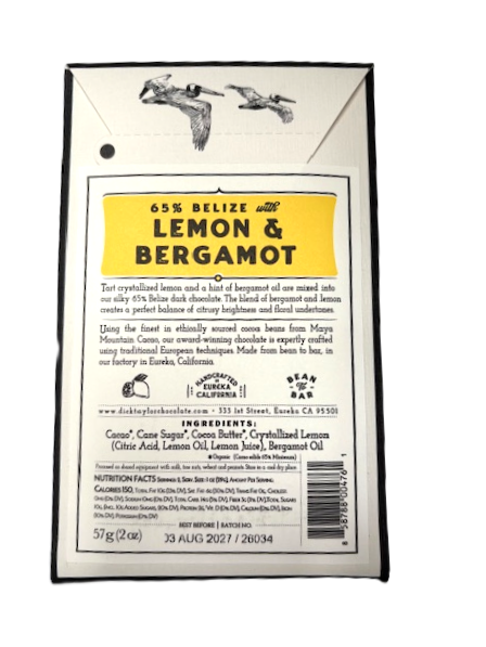 Lemon and Bergamot Dark Chocolate - 65% - Dick Taylor - Organic